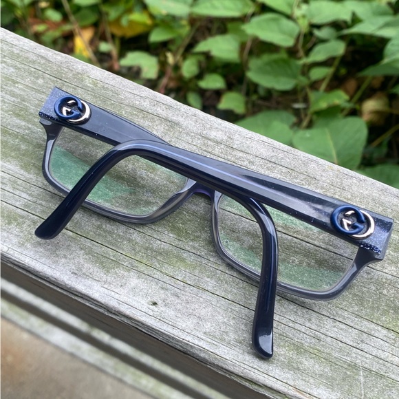 Gucci Italy Blue Glitter Sparkle Double G Logo Eyeglasses